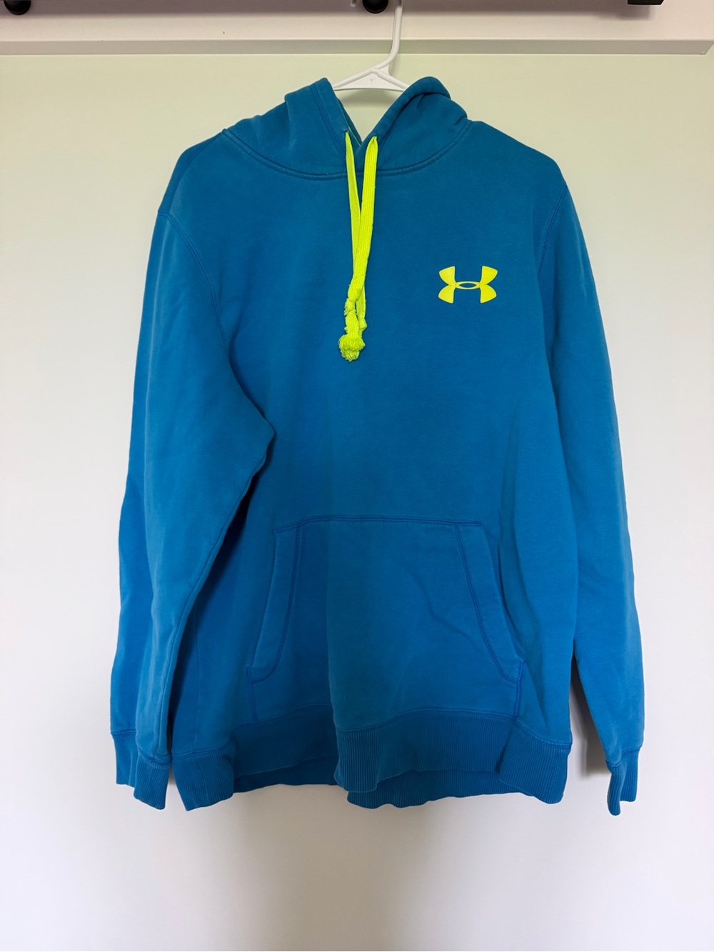 Under Armour Blue Hoodie with Neon Yellow Logo & Drawstrings